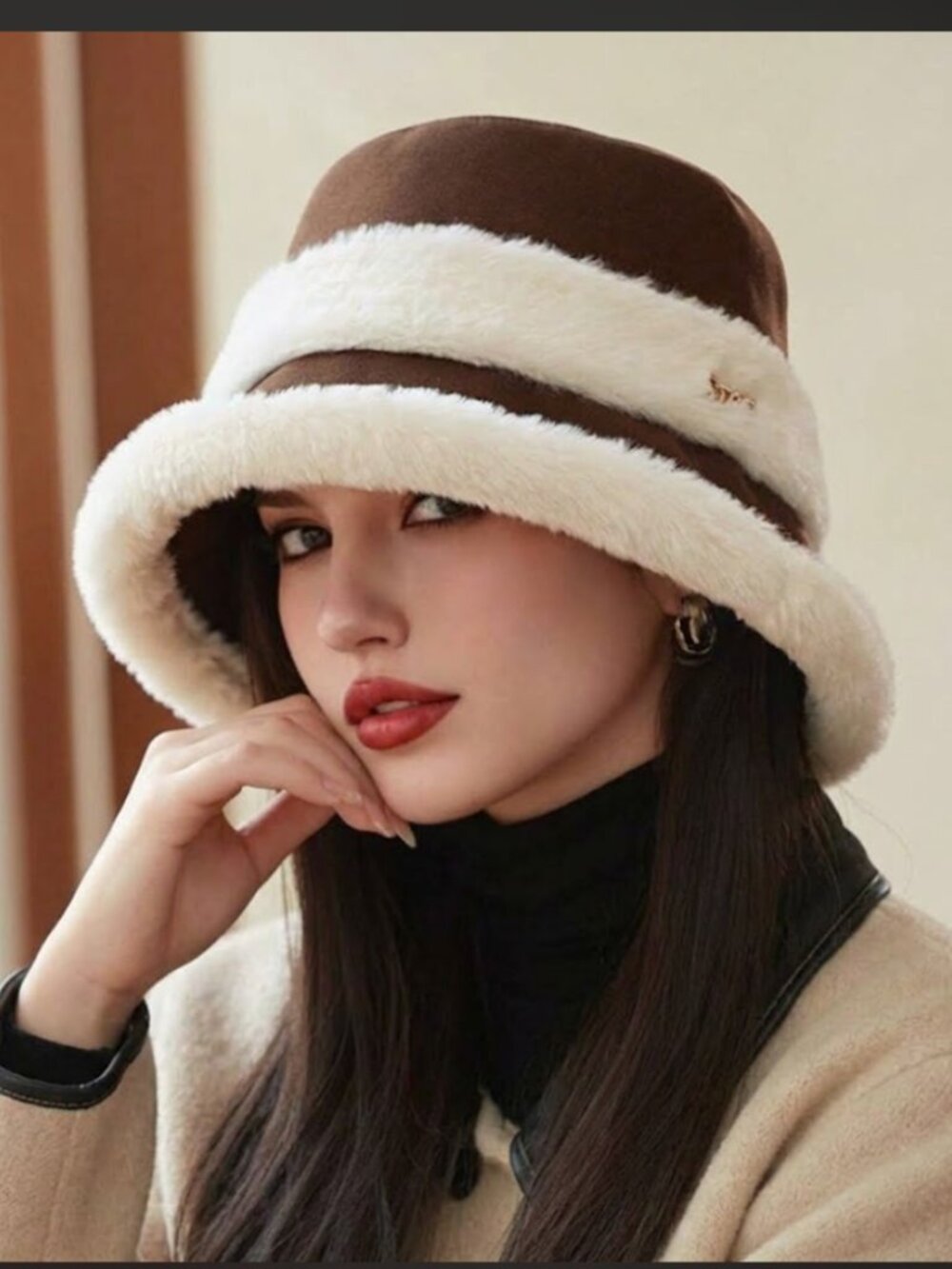 Fuzzy Faux Fur Bucket Hat Brown